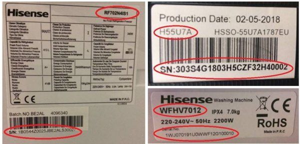Hisense - servis - produktový štítek
